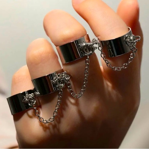New! Punk Goth Multi-layer Chain Rings - Picture 7 of 7